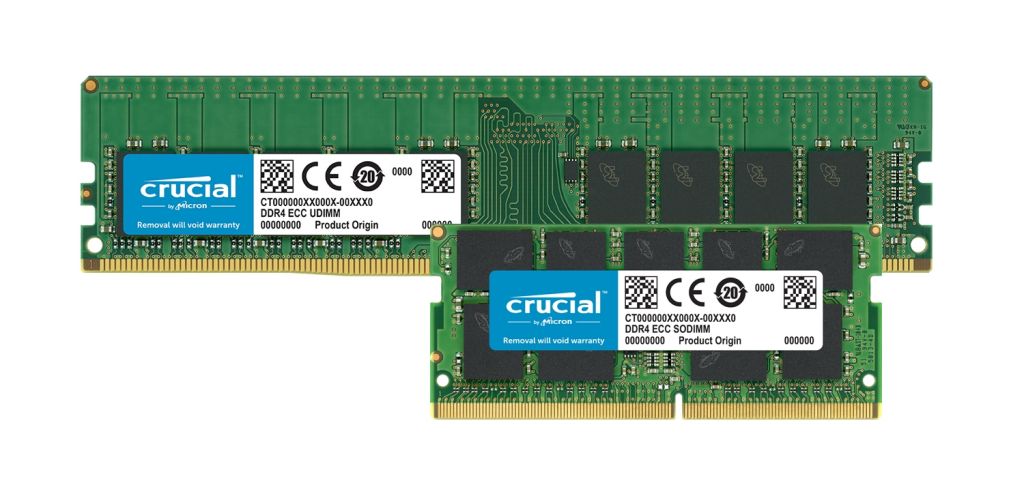 Módulos de memória com ECC DDR4 Crucial.