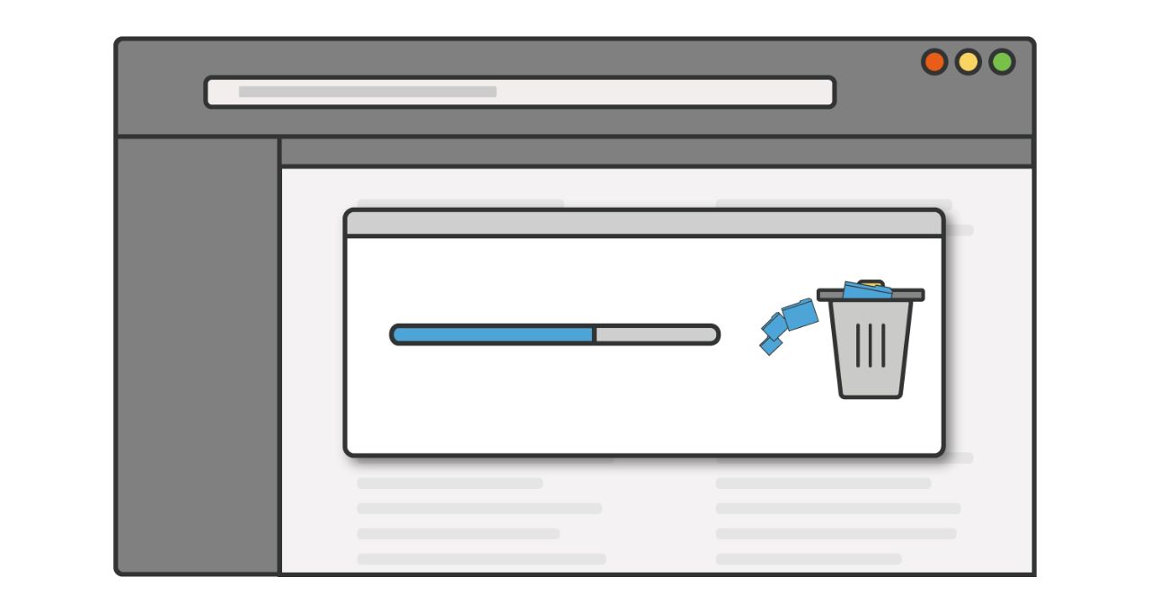 Ilustração de uma barra de progresso de como os programas ou aplicativos não utilizados são excluídos de um computador