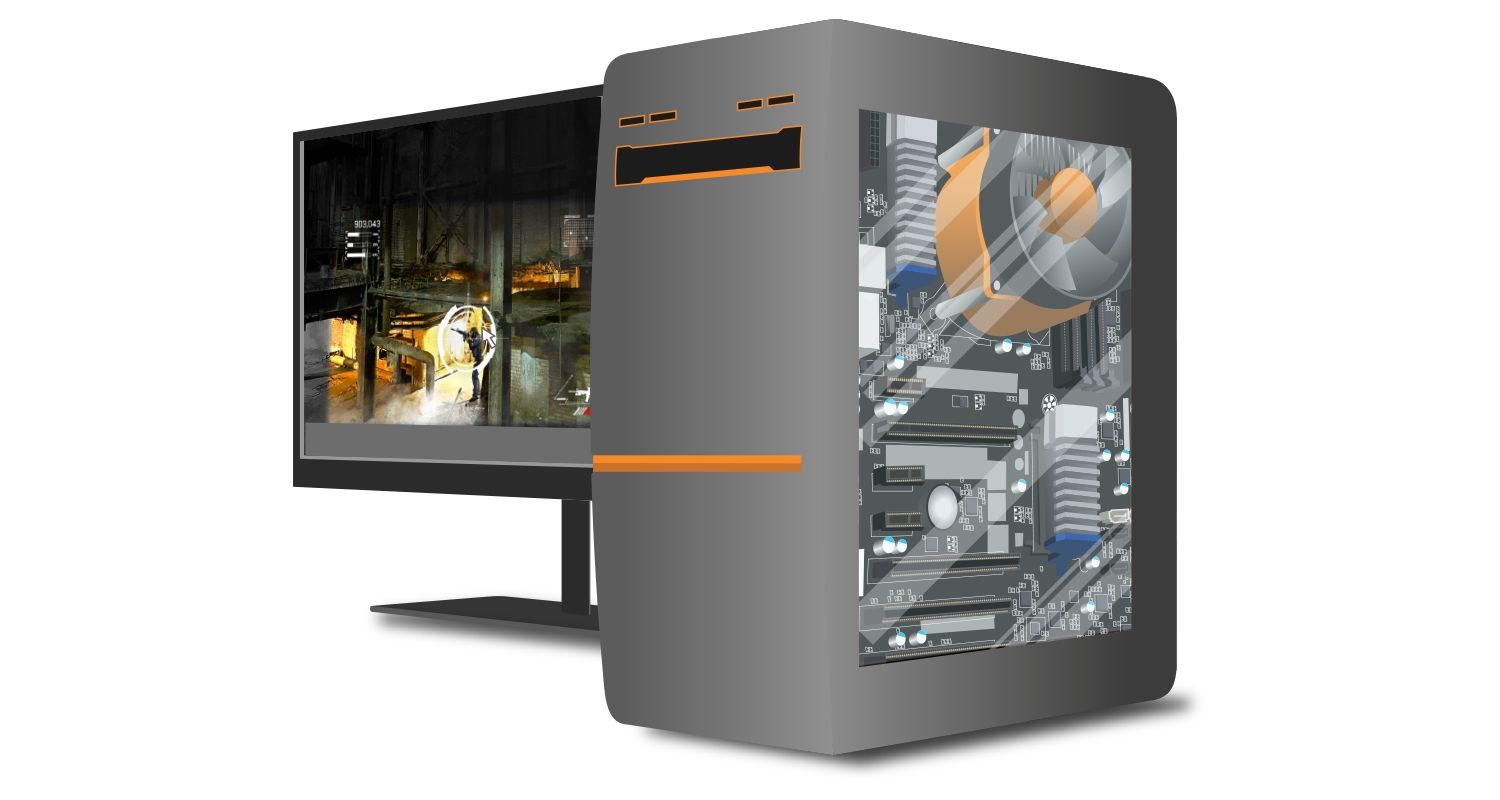 Computador gamer e monitor com um jogo