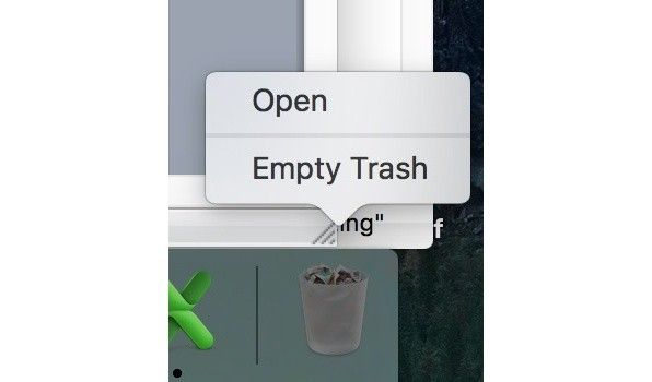 Captura de tela da opção Esvaziar Lixeira em um Mac