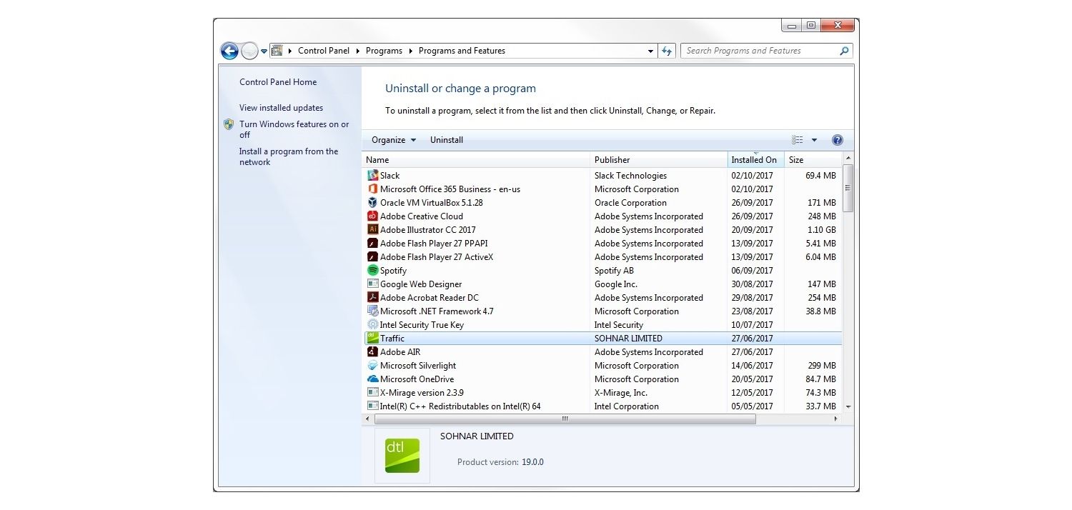 Janela pop-up Desinstalar um programa do Windows 7