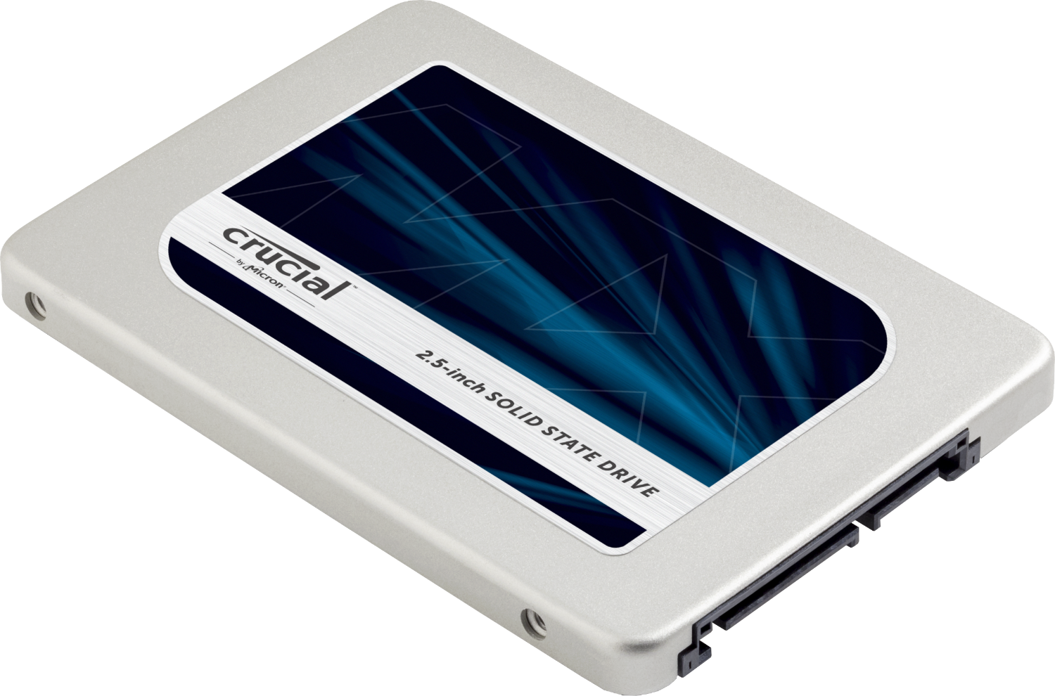 Unidade de estado sólido (SSD) Crucial de um computador isolada em um fundo branco